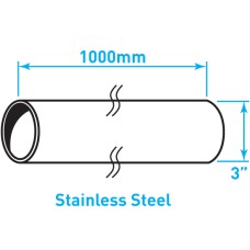 Exhaust Steel Tube Straight , Stainless Steel - 3" x 1m